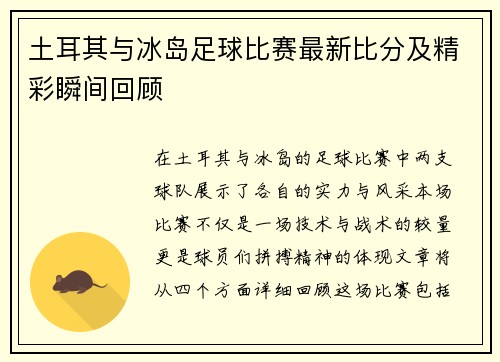 土耳其与冰岛足球比赛最新比分及精彩瞬间回顾